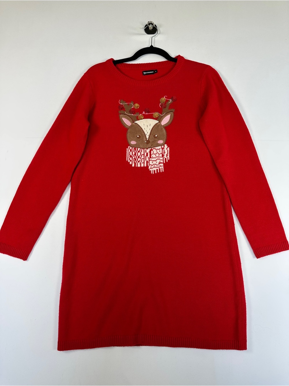 In Extenso Christmas Reindeer Sweater Dress Red Holiday Size M